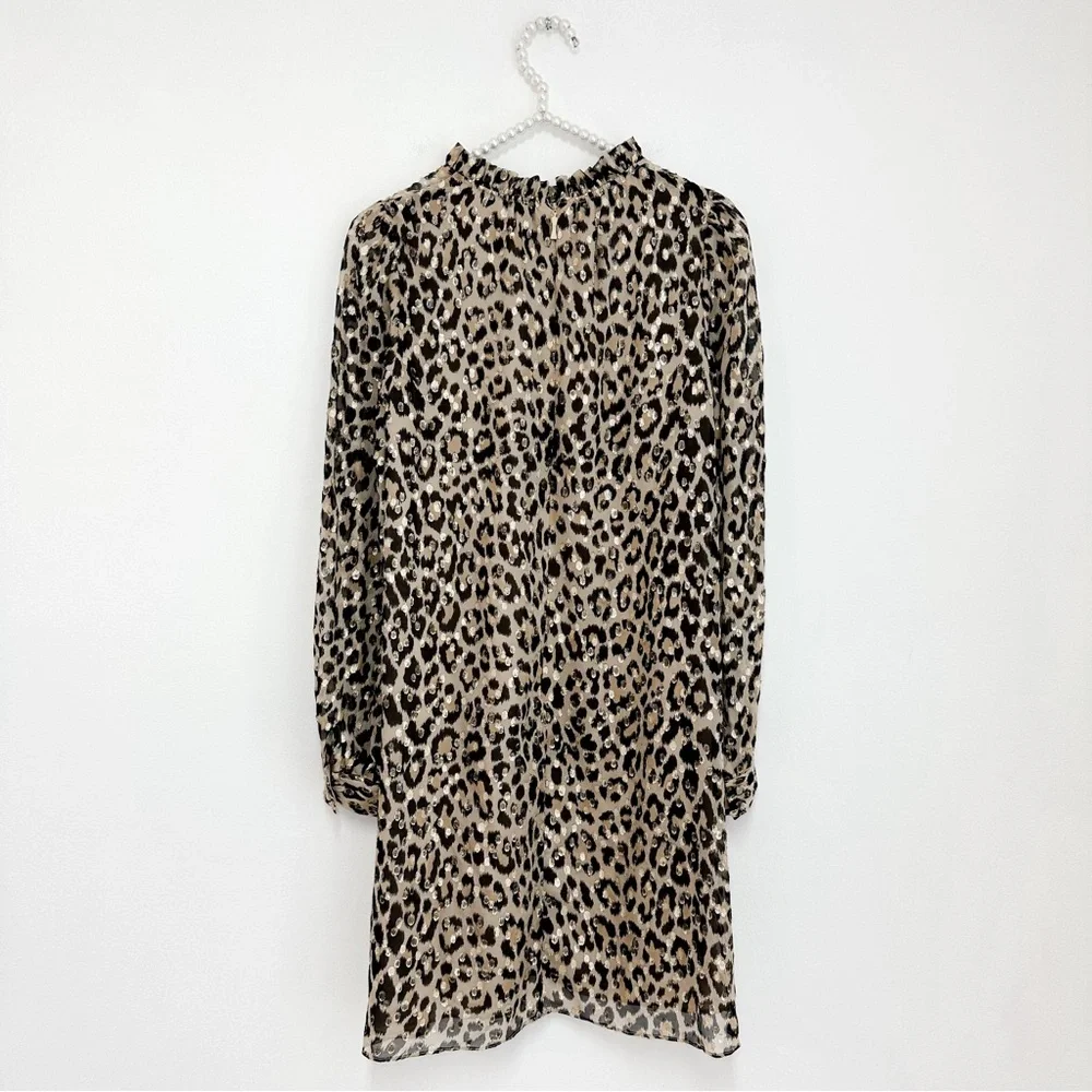 Kate Spade Metallic Leopard Print Clipped Dot Ruffle Mini Dress - Picture 5 of 11